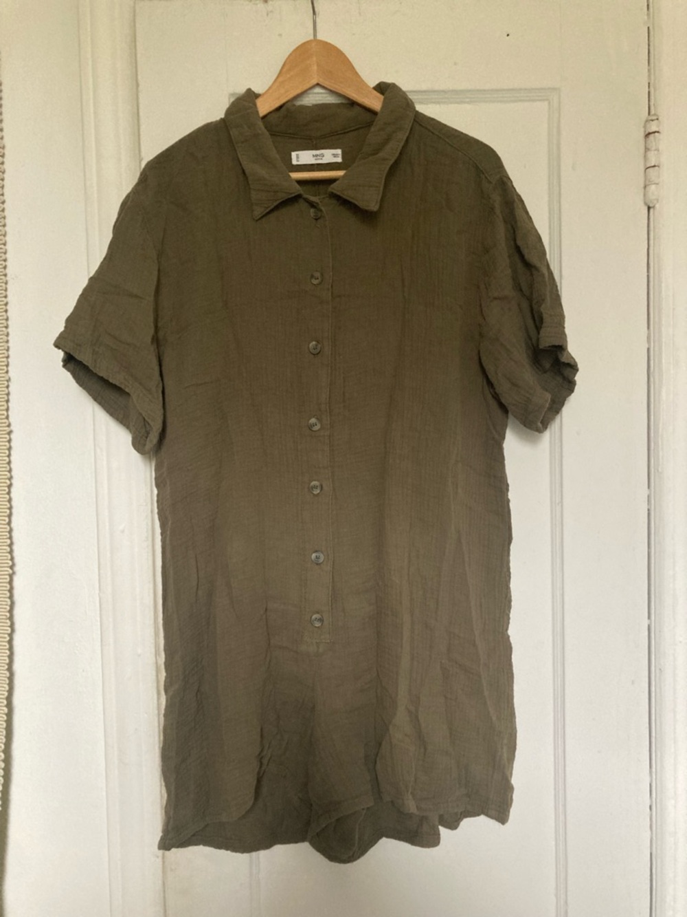 Mango Olive Short-Sleeve Button Romper